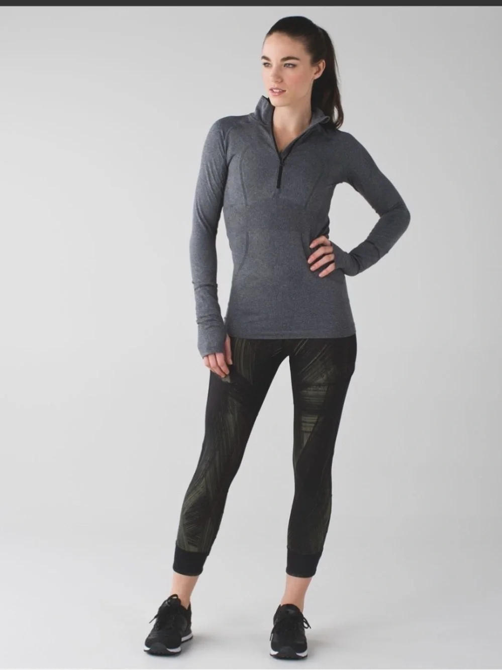 Lululemon Fresh Mesh Run Crop Leggings 4 With Side Pockets Abstract Green Black